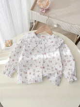 Ditsy Floral Cotton Blend Blouse with Lapel Collar and Long Regular Sleeves